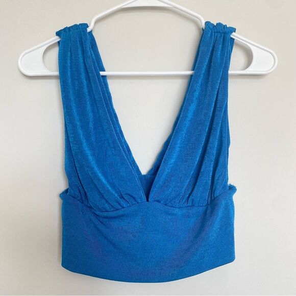 Women’s Sexy Deep V Neck Going Out Summer Tank Top Blue Size Large - Picture 2 of 5